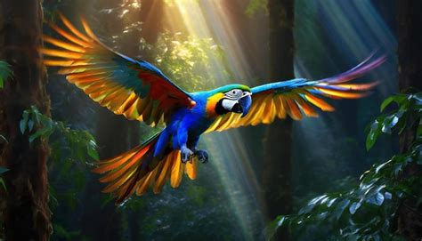 Premium Photo | Beautiful brazilian macaw flying on a dense forest