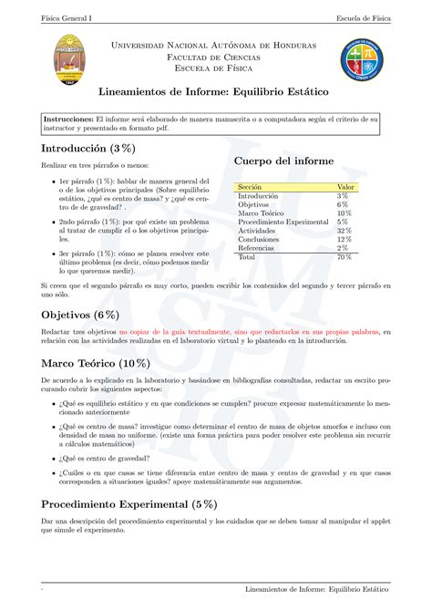 Lineamientos Del Informe De Equilibrio Est Tico F Sica General I