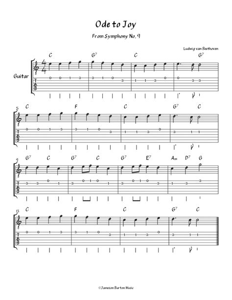 Ode To Joy Guitar W Tab Arr Jameson Burton Par Ludvig Van Beethoven Partitions Pour