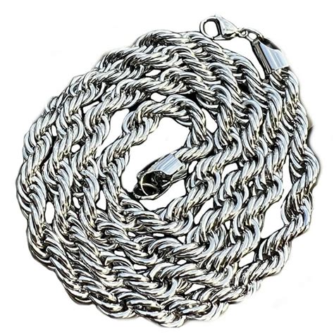 Mens 316l Stainless Steel Rope Chain Silver Hip Hop Necklace 10mm Thick