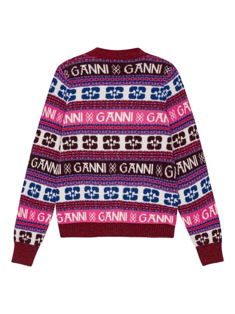 Ganni Intarsia Logo V Neck Cardigan Farfetch