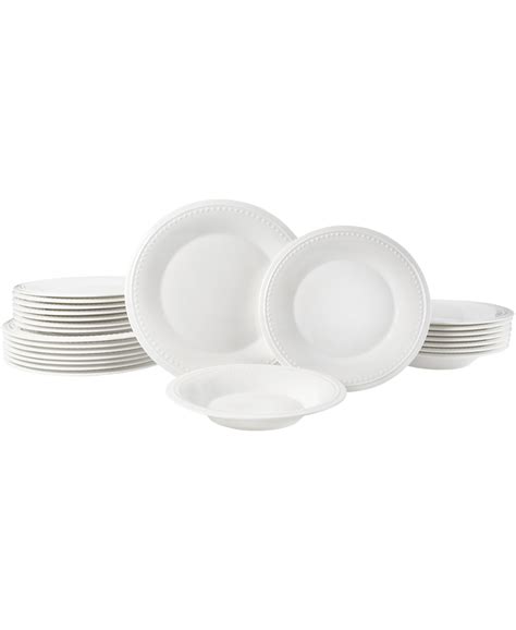 Fitz And Floyd Nevaeh White Classic Bead 24 Piece Bone China Dinnerware