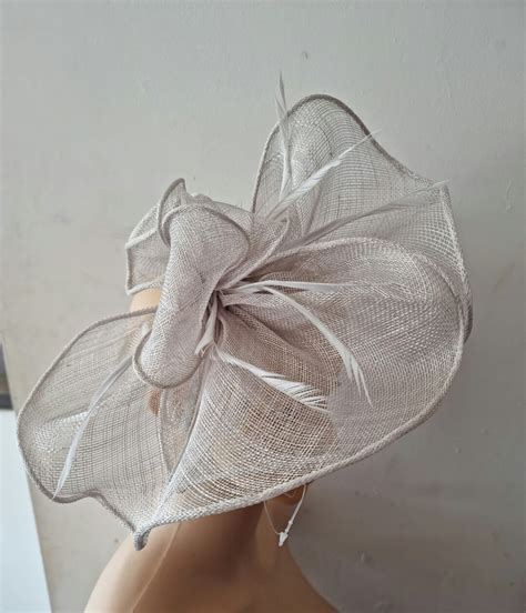 Light Grey Fascinator With Flower Headband And Clip Wedding Etsy