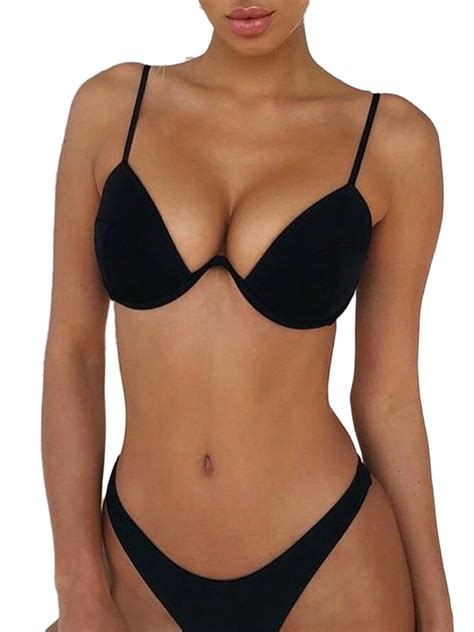 Zaxarra Women Bikini Set Swimsuit Padded Bra Thong Bathing Suit