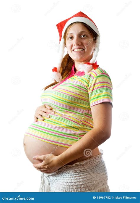 Pregnant Woman In Santa Hat Stock Photo Image Of Motherhood Prenatal