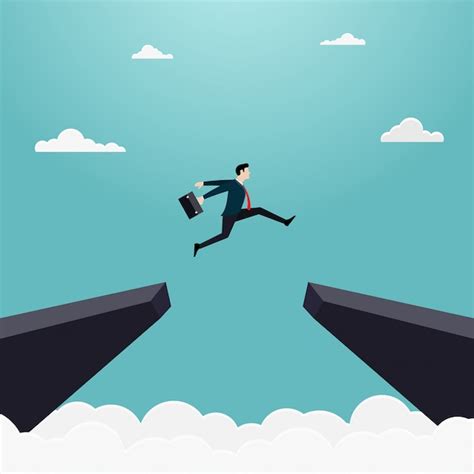 Premium Vector Businessman Jump Through The Gap Of The Cliff