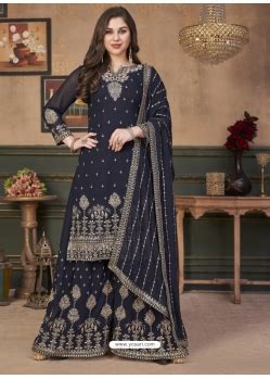 Buy Navy Blue Designer Georgette Palazzo Salwar Suit Palazzo Salwar Suits