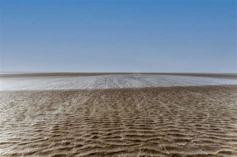 Maritime Mudflat Landscape With Reflection Of Clouds In Low Tide Water