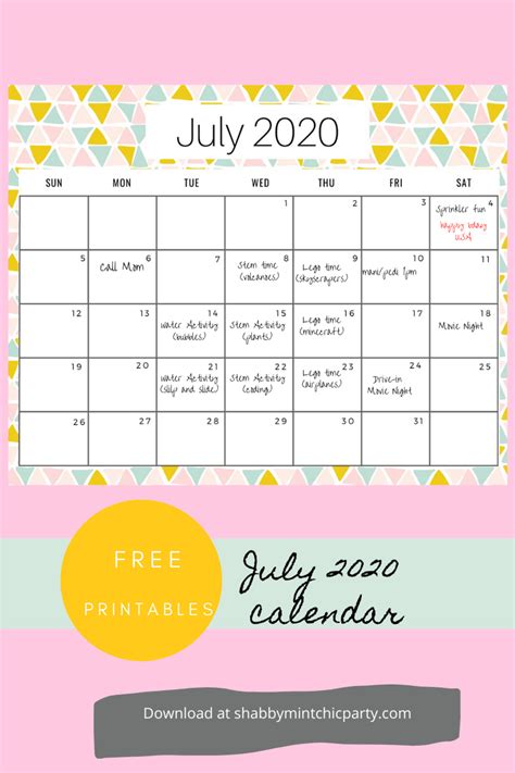 July Monthly Planner blog graphic - Shabby Mint Chic Party