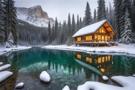 Premium Photo Beautiful View Of Emerald Lake With Wooden Lodge