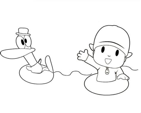 Pocoyo and Pato Swimming para colorear, imprimir e dibujar ...