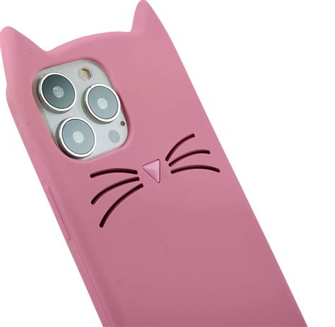 Peachy Schattige Kat Siliconen Hoesje Voor IPhone 14 Pro Max Roze