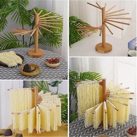 Séchoir à pâtes pliable Séchoir à spaghettis en bois avec 16 tiges de