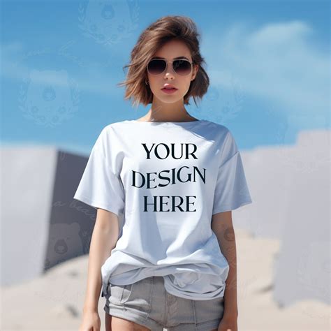 White Gildan 5000 Mockup T Shirt Mockup Female Model T Shirt Mockup