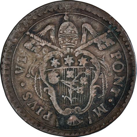 Coin Italian States Papal States Bologna Pius Vi Sestus Quattrino