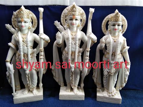 White Painted Makrana Marble Ram Darbar Statue For Worship Size 4