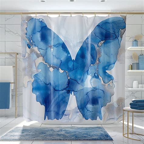 Elevate Your Bathroom Decor With A Modern Blue Butterfly Marble Print