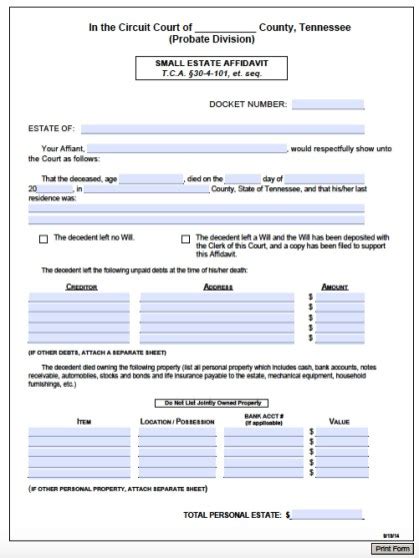 Shelby County Tennessee Probate Forms - CountyForms.com