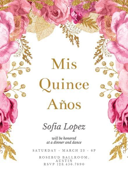 Pink and gold roses Invitación De Quinceañera Greetings Island