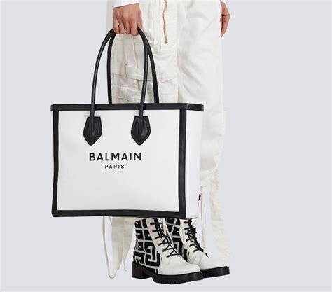 BALMAIN Canvas and Calfskin B Army 42 Tote Bag 女裝 手袋及銀包 Tote Bags