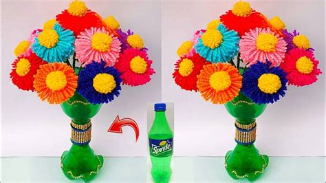 प्लास्टिक बोतल और ऊन से गुलदस्ता बनाने का आसान तरीका Easy Wool Flower Guldasta Craft Idea Plastic Bo