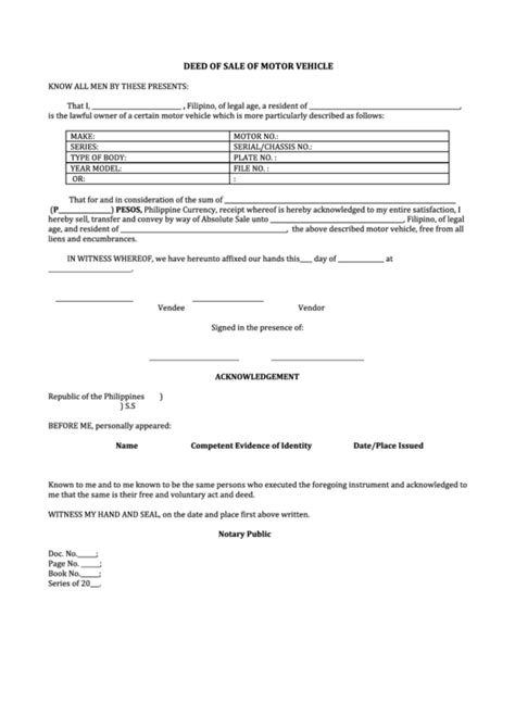 Deed Of Sale Of Motor Vehicle Pdf File Templates Sample Printables