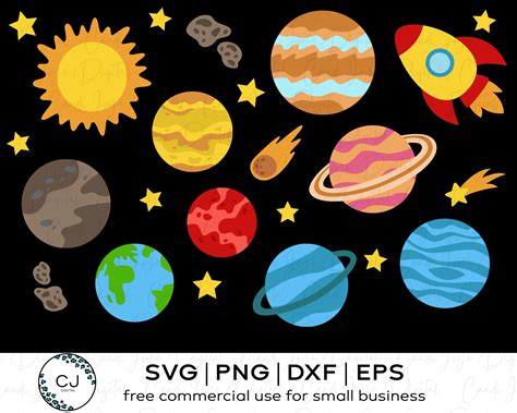 The Solar System With Planets And Stars On Black Background For Svg