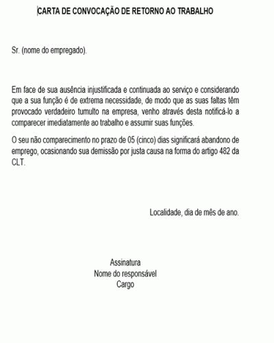 Modelo de Solicitação Convocação de Empregador ao Empregado para