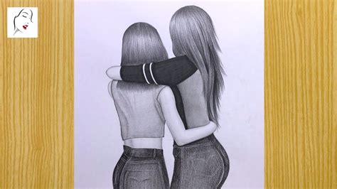 Two Girls Hugging Drawing