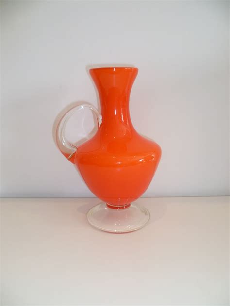 Vintage Retro Vibrant Orange Glass Jug Vase By Acolourfullife1 Apartmentdecor Pinterest