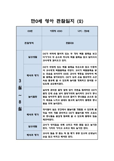 만0세 영아 1학기 관찰일지 일상 놀이활동 관찰일지 영아전담 어린이집 관찰일지 인문 교육