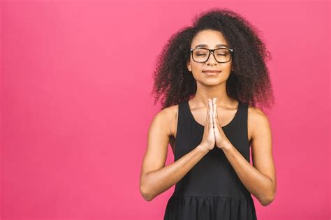 Premium Photo Meditation Concept Beautiful Young Woman Stands In