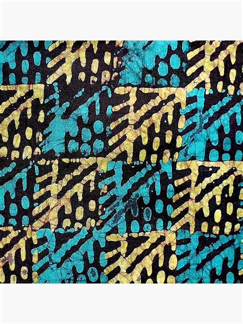 African Batik Textile Design In Teal Black And Tan Poster For Sale