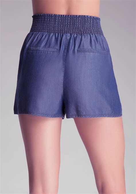 Bebe Drawstring Dolphin Shorts In Blue Lyst