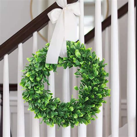 Eladeco Faux Boxwood Wreath 15 Artificial Green Leaves Wreath For