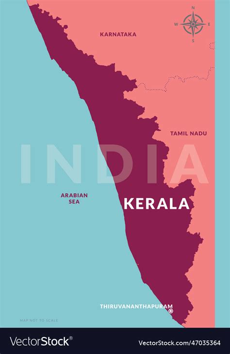 State of kerala india with capital city Royalty Free Vector