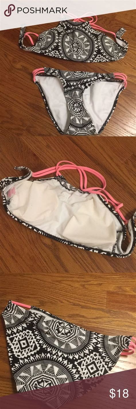 Xhilaration High Neck Bikini Set Black White And Pink Only Worn Once