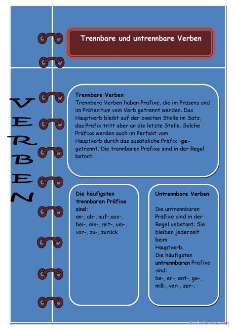 Trennbare und untrennbare Verbe Deutsch DAF Arbeitsblätter pdf doc