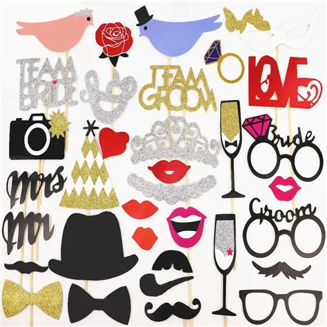 Photo Booth Props Just Married Mrmrs Wedding Party Decorations Glitter Bridal Shower Decoration