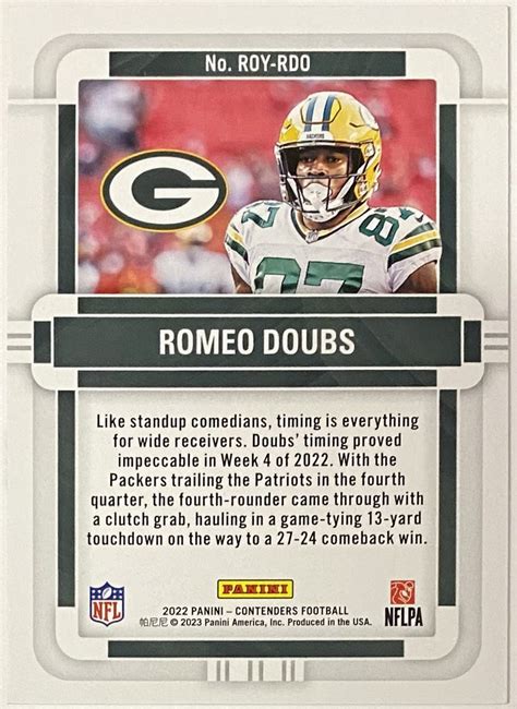 Romeo Doubs 2022 Panini Contenders Football Green Bay Packers Rookie Of