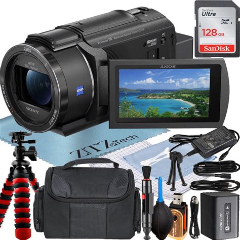 Sony FDR-AX43 4K HD Camcorder with ZeeTech Bundle: Tripod, Case, 128GB ...
