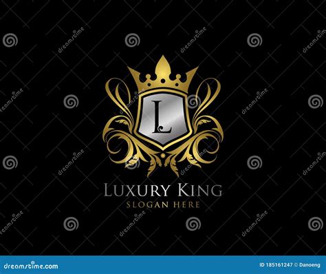 Luxury King L Letter Gold Logo Golden L Classic Shield Crown Stock