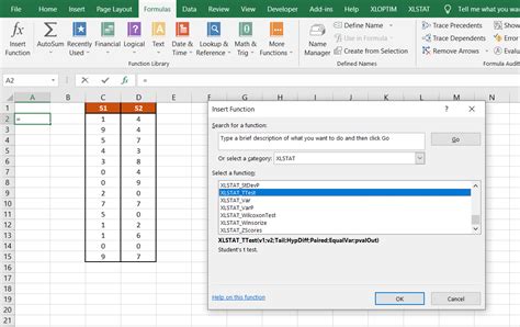 Two Sample T Test Using XLSTAT Spreadsheet Functions XLSTAT Help Center