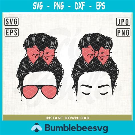 Messy Bun Hair Svg Png Mom Life Svg Mom Svg Bun Hair Svg Camouflage