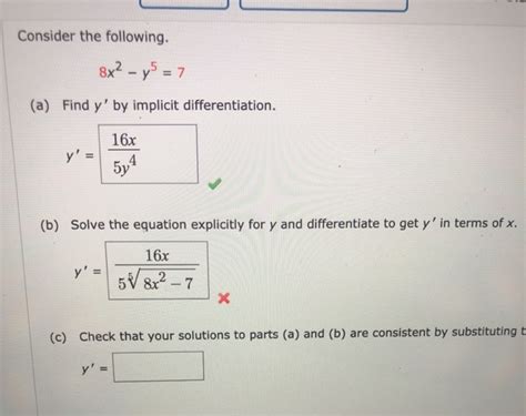 Solved Consider The Following 8x2 Y5 7 A Find Y By