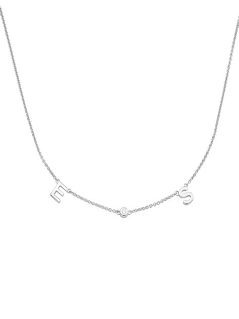 Initial Necklace with Diamonds - 14K White Gold