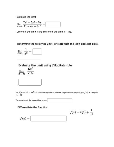 Solved Evaluate The Limit Limx→∞11−4x−6x37x3−5x2−5x Use Oo