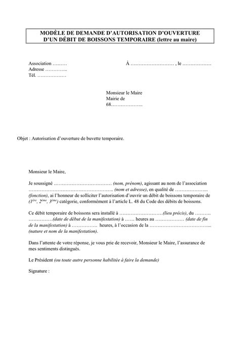 Mod Le De Demande Dautorisation Douverture Doc Pdf Page Sur