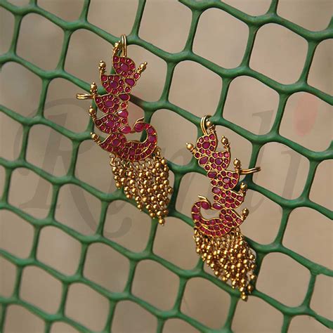 Designer Pure Kemp Peacock Earrings South India Jewels