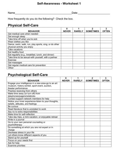 Self Awareness And Self Discovery Worksheets To Better Understand